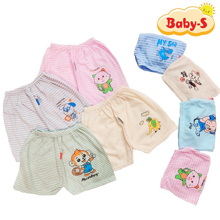 Quần chục đùi cotton kẻ chất mềm mịn thoáng mát cho bé trai và bé gái 2-10kg hình thú ngộ nghĩnh đủ màu Baby-S – SQVN003