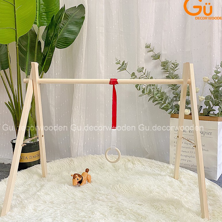 Vòng gỗ luyện tay cho trẻ sơ sinh, Đồ chơi trí tuệ tăng khả năng vận động cho bé Gu Decor Wooden