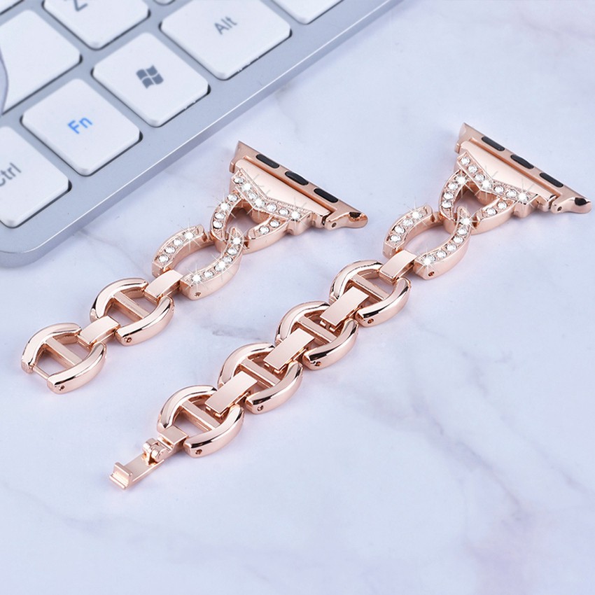 Dây đeo thép không gỉ đính đá thích hợp cho Apple Watch 7 6 Se 5 4 3 2 Iwatch 41mm 45mm 44mm 42mm 40mm 38mm T500 W26