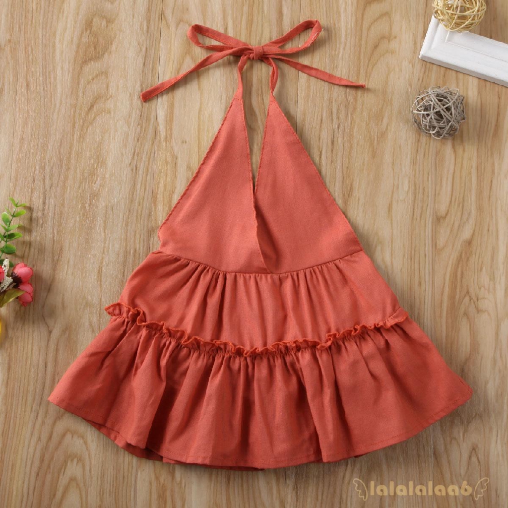 Đầm Bé Gái Cổ Chữ V Màu Trơn