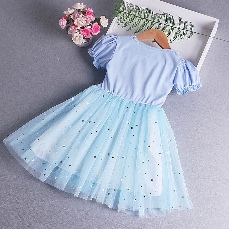 Đầm Ngắn Tay Họa Tiết Hoạt Hình Frozen Thời Trang Mùa Hè Dành Cho Bé Gái