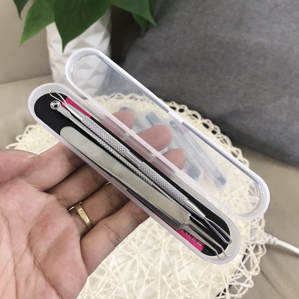 Bộ 3 Cây Que Nặn Mụn Đầu Đen, Trứng Cá, Cám Có Nhíp  + (Tặng 3 Khăn Cồn)