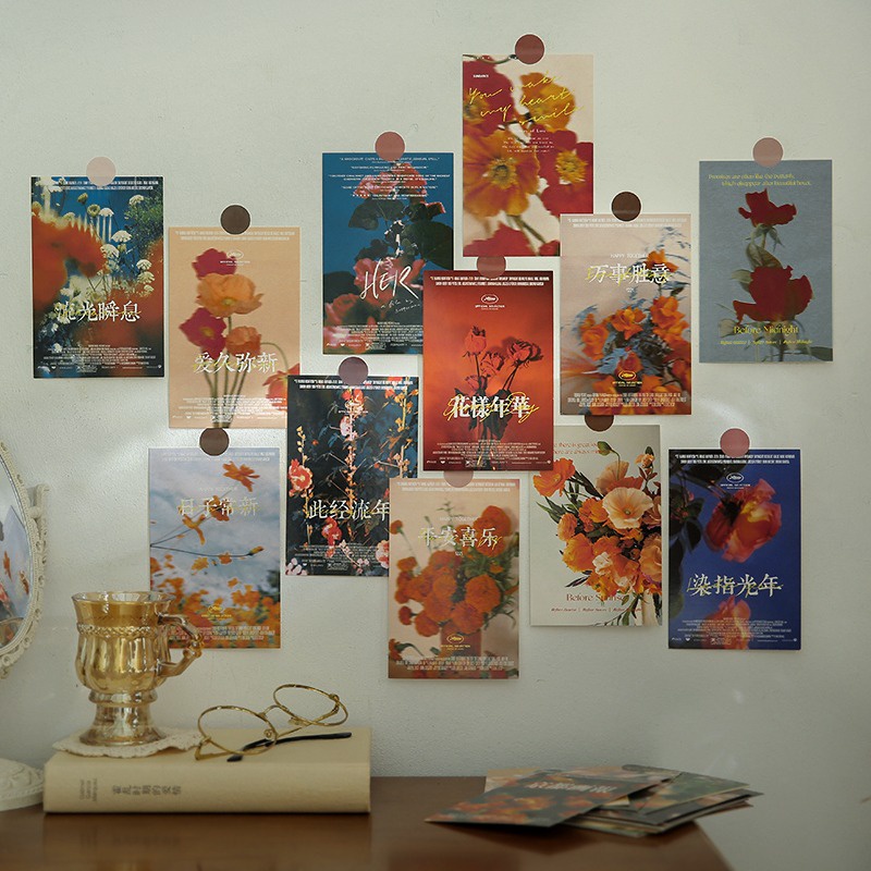 Ảnh trang trí dán tường hình decor vintage aesthetic retro set postcard bưu thiếp tranh giấy treo phòng học bàn học