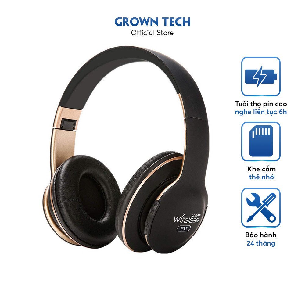 Tai nghe nhạc Headphone bluetooth chụp tai không dây có micro P17 Wireless GrownTech