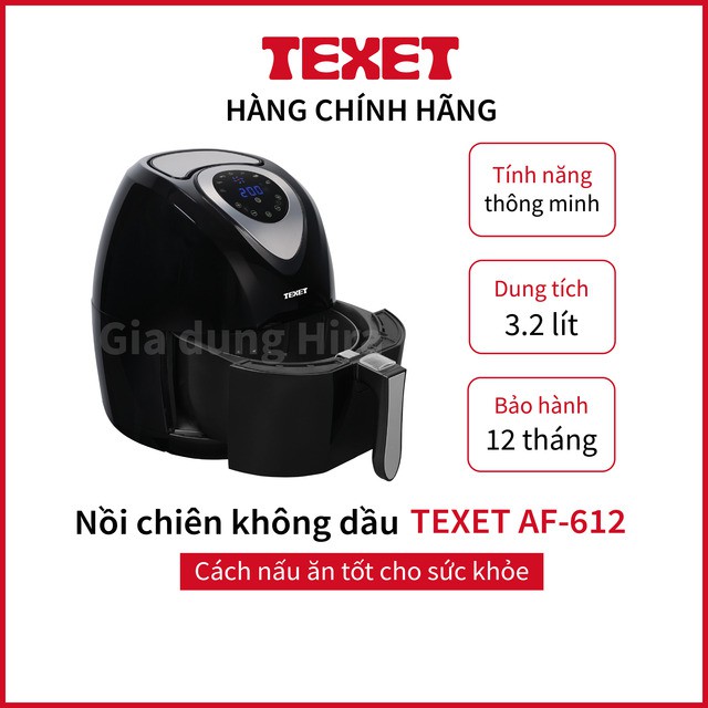 [Xả Kho Cuối Năm] Nồi Chiên ko Dầu TEXET AF-612 3.2l, Nồi Chiên Không Dầu Thương Hiệu Anh Quốc BH 12 Tháng