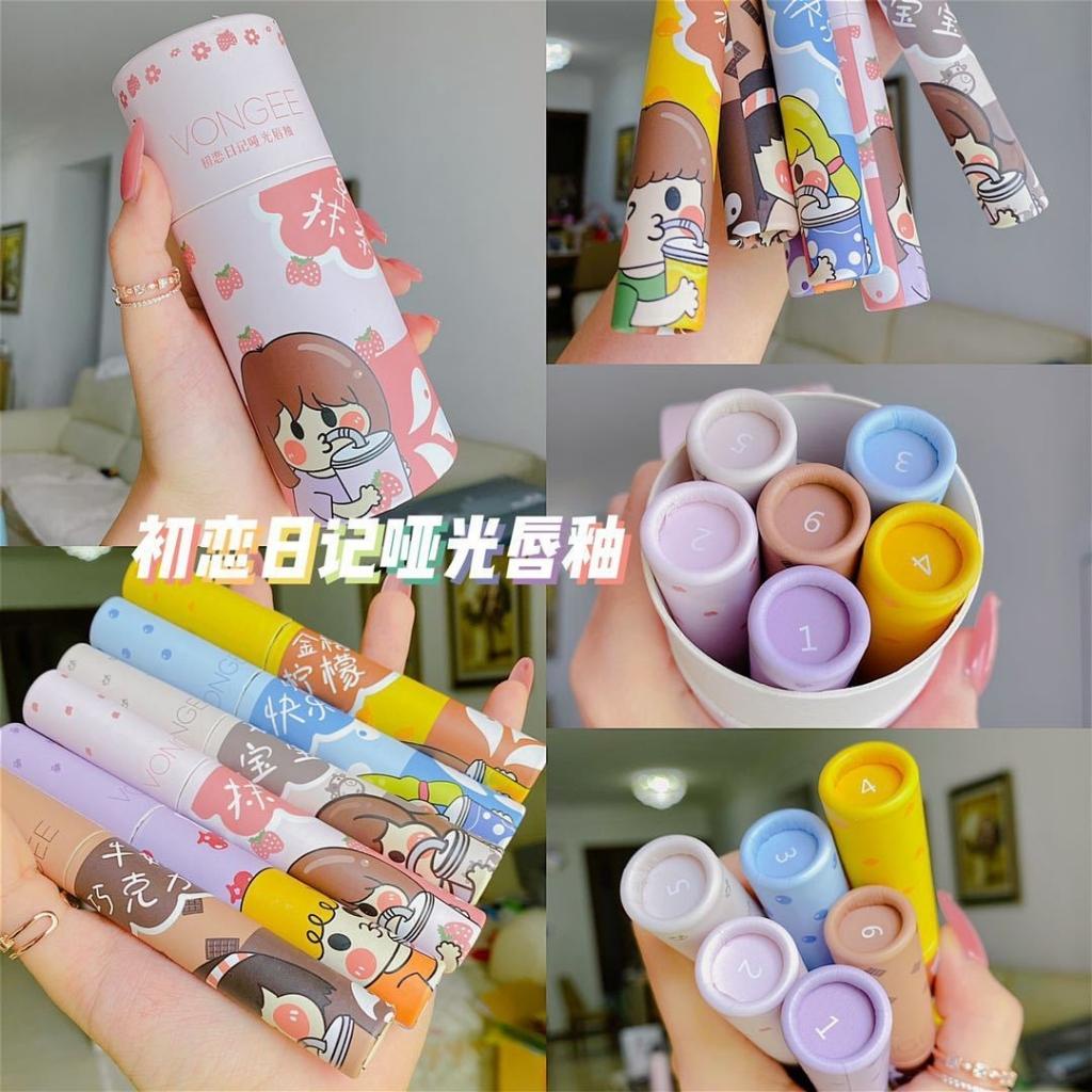 Son hộp 6 cây VONGEE nội địa Trung chính hãng chất son mịn đẹp son kem lì không trôi cô gái trà sữa  AME COSMETIC
