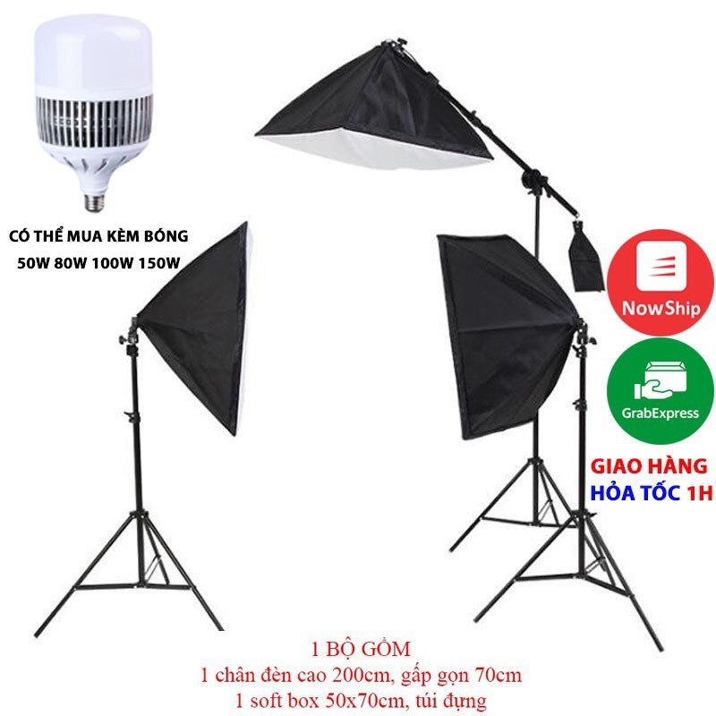 Đèn Chụp Ảnh Sản Phẩm, Bộ Đèn Studio, Quay phim, Livestream chuyên nghiệp, chân đèn cao 2m kèm Softbox 50x70cm
