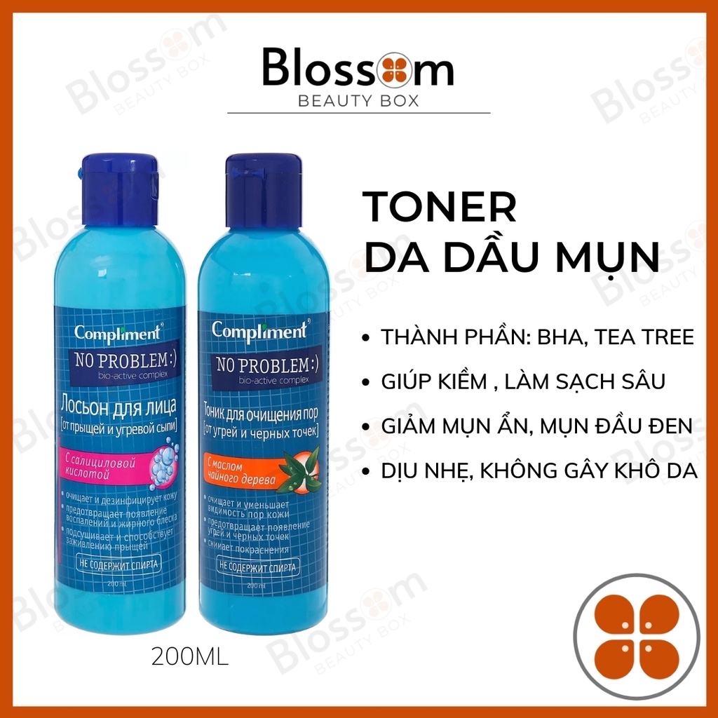 Toner da dầu mụn NO PROBLEM compliment chứa BHA Salicylic Acid, Tea tree