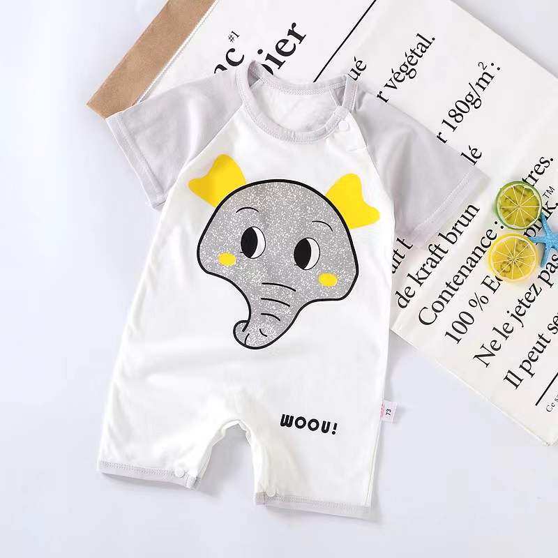 Bộ Áo Liền Quần Tay Ngắn Bằng Cotton In Họa Tiết Hoạt Hình Dễ Thương Dành Cho Trẻ Em 0-24 Tháng Tuổi