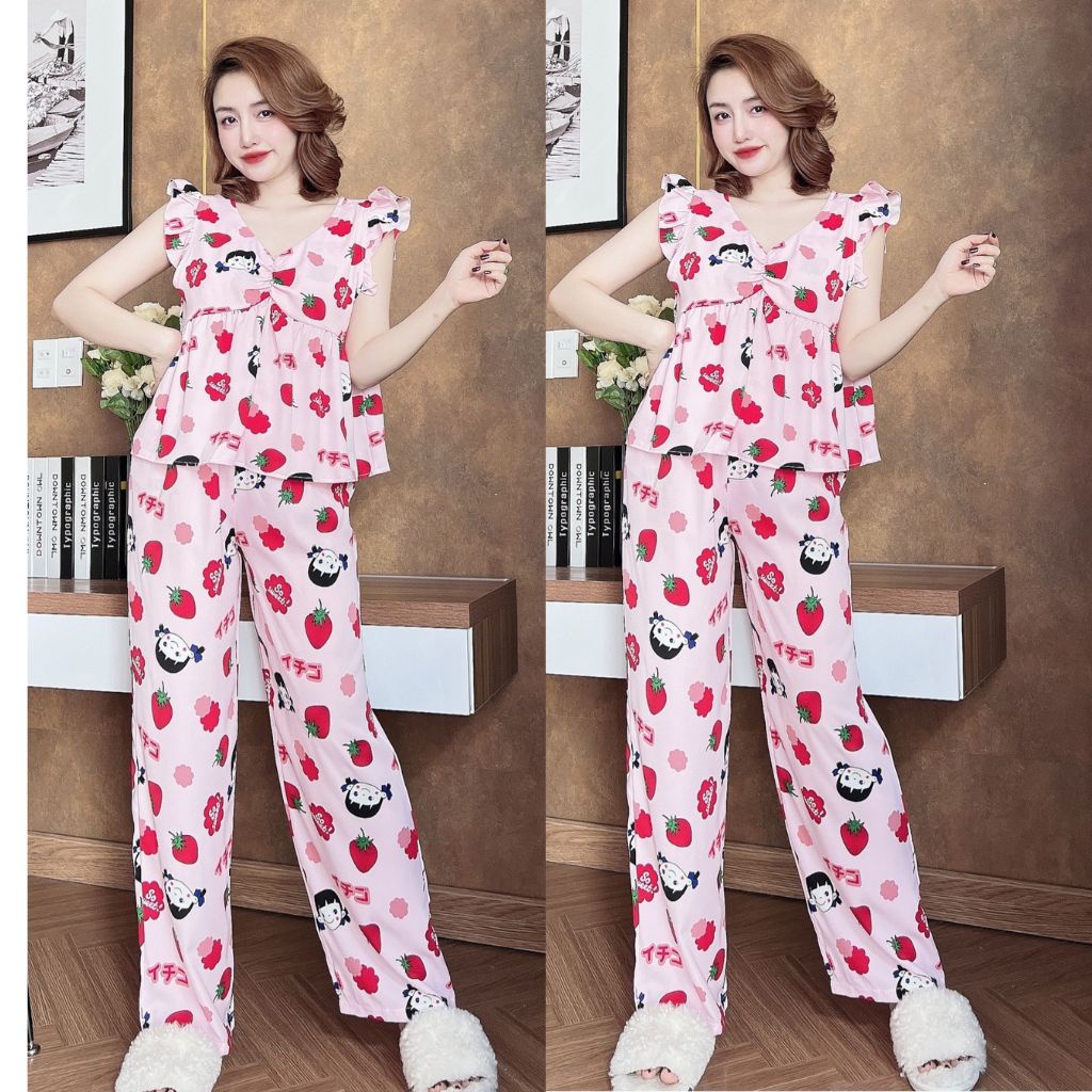 Đồ Ngủ Pijama MIKY  Đồ Ngủ nữ lụa Mango cao cấp mềm mại xinh xắn&lt;63kg