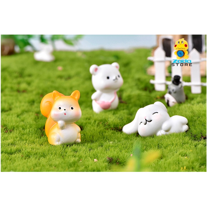 Mô hình gấu trắng, sóc, khủng long, thỏ trắng, mèo dễ thương trang trí tiểu cảnh, terrarium, DIY