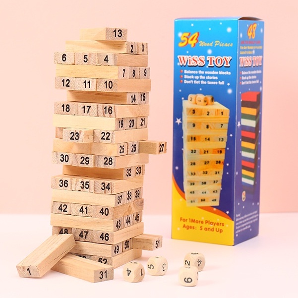 Đồ chơi rút gỗ xếp hình domino xả stress giải trí 54 thanh gỗ cho nhóm bạn