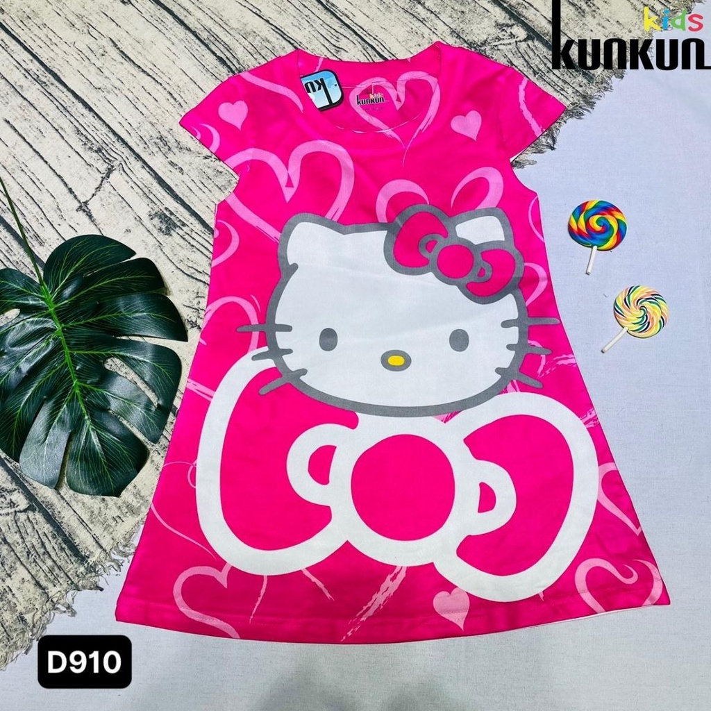 Đầm bé gái chất thun lạnh in 3d hình hello kitty Kunkun Kid D910