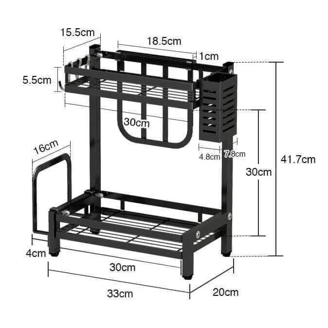 Kệ đựng gia vị 2 tầng đặt trên bàn đá 100% inox sơn tĩnh màu đen chắc chắn "