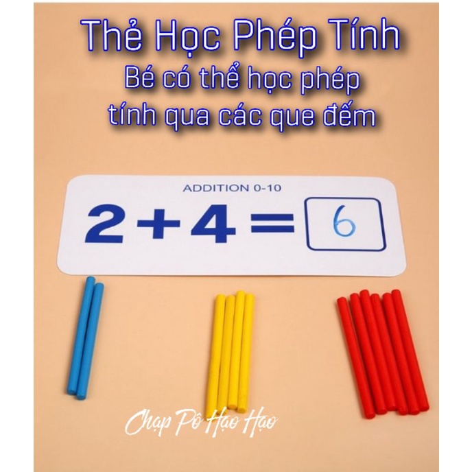 ĐỒ CHƠI TOÁN HỌC MONTESSORI - BỘ THẺ HỌC SỐ ĐẾM/PHÉP TÍNH KÈM QUE TÍNH CHO BÉ
