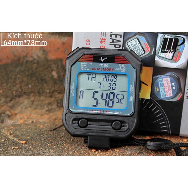 Đồng hồ bấm giờ thể thao PC90 60LAP ⚡ Đồng hồ bấm giây độ chính xác 1/100s - pin lithium siêu bền - bộ nhớ 60 LAP