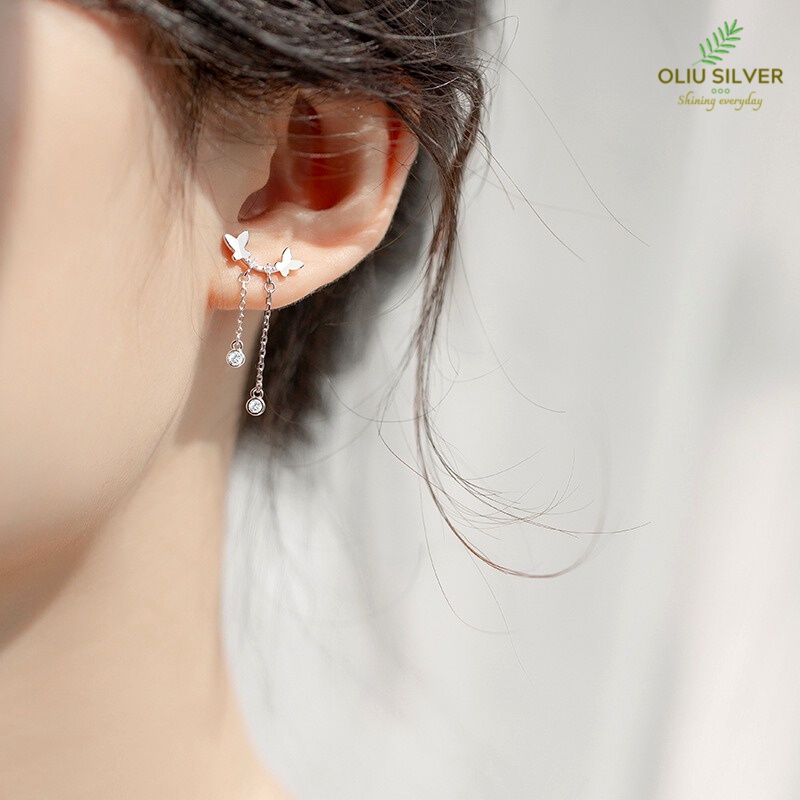 Bông Tai Bạc S925 Butterfly Tua Rua Xinh Xắn | Khuyên Tai Nữ Trang Sức Bạc Thời Trang