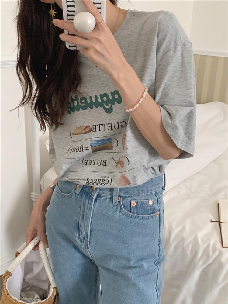 Áo Thun Cổ Tròn Tay Ngắn Dáng Rộng In Họa Tiết Thời Trang Mùa Hè 50971