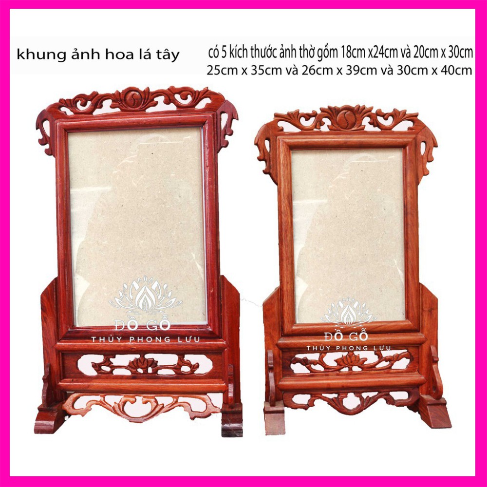 Khung ảnh thờ đơn hoa lá tây-gỗ hương khung hình 1 ảnh thờ 5 cỡ