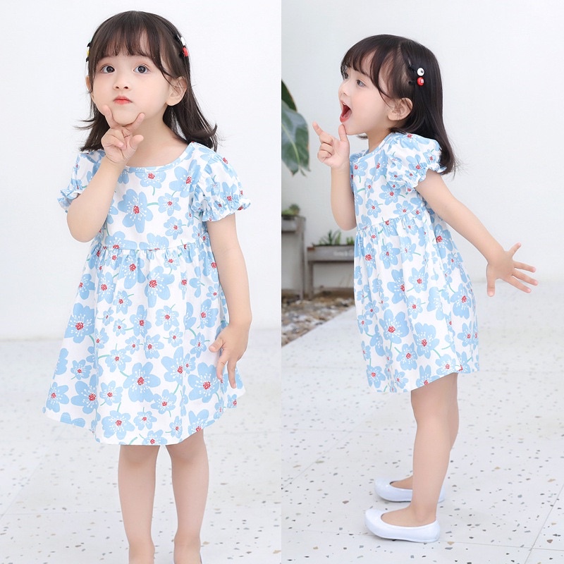 Váy hoa cho bé gái 10-22kg tay bồng đáng yêu, vải kaki mềm xinh xắn, hàng Quảng Châu cao cấp