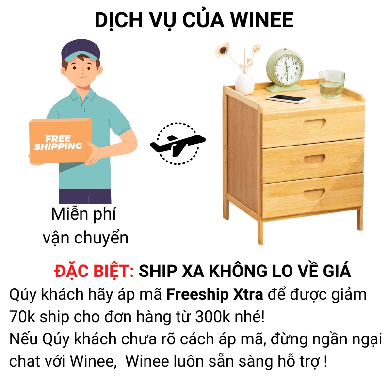 Tủ gỗ đầu giường gỗ tre thân thiện môi trường kèm hướng dẫn lắp ráp