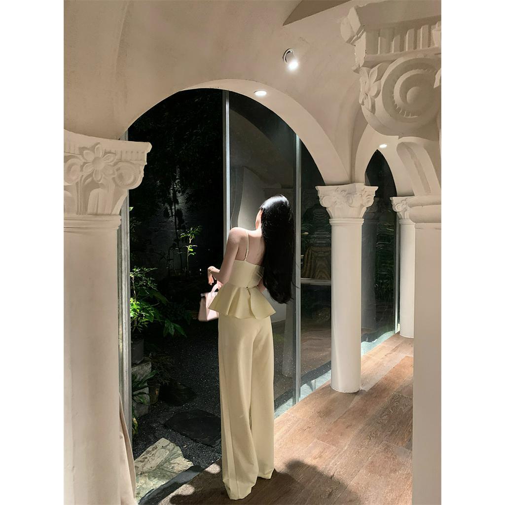 Set Áo Hai Dây + Quần Dài Ống Rộng Lưng Cao Thời Trang Cho Nữ