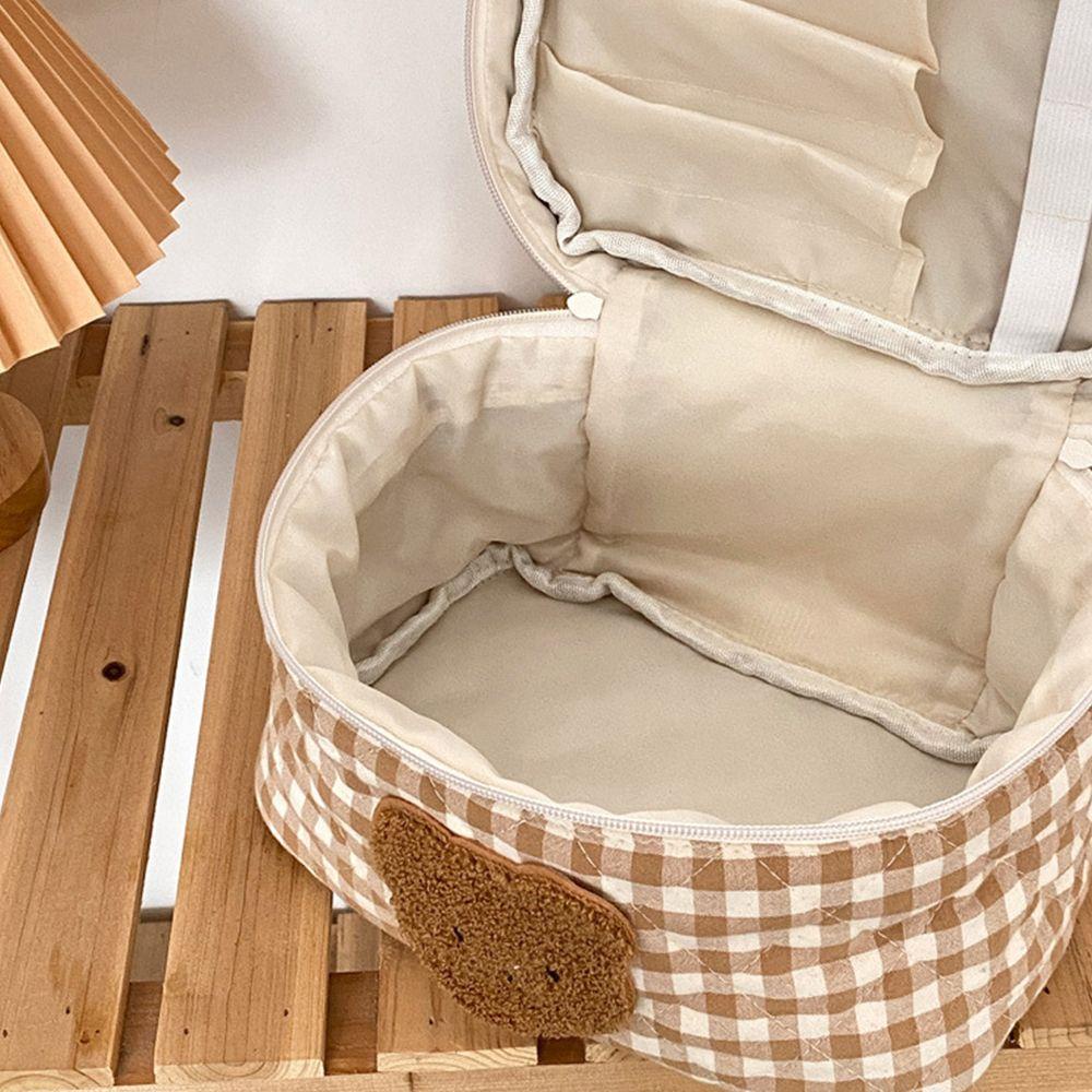 Túi Đựng Mỹ Phẩm / Đồ Vệ Sinh Cá Nhân Bằng Cotton Sọc Ca Rô Cỡ Lớn Tiện Dụng Cho Nữ