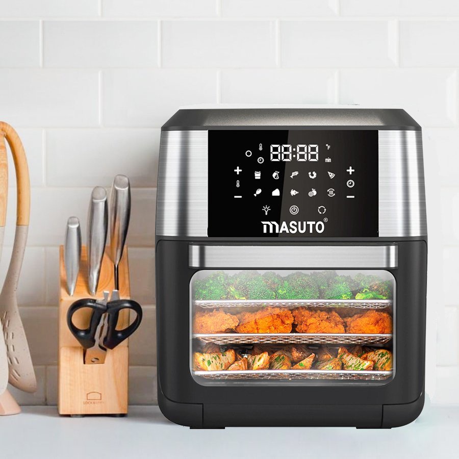 Nồi Chiên Không Dầu Masuto Air Fryer 12L Cảm biến Cảm ứng Thông Minh , tặng gang tay chiu nhiệt , giảm 90% chất béo