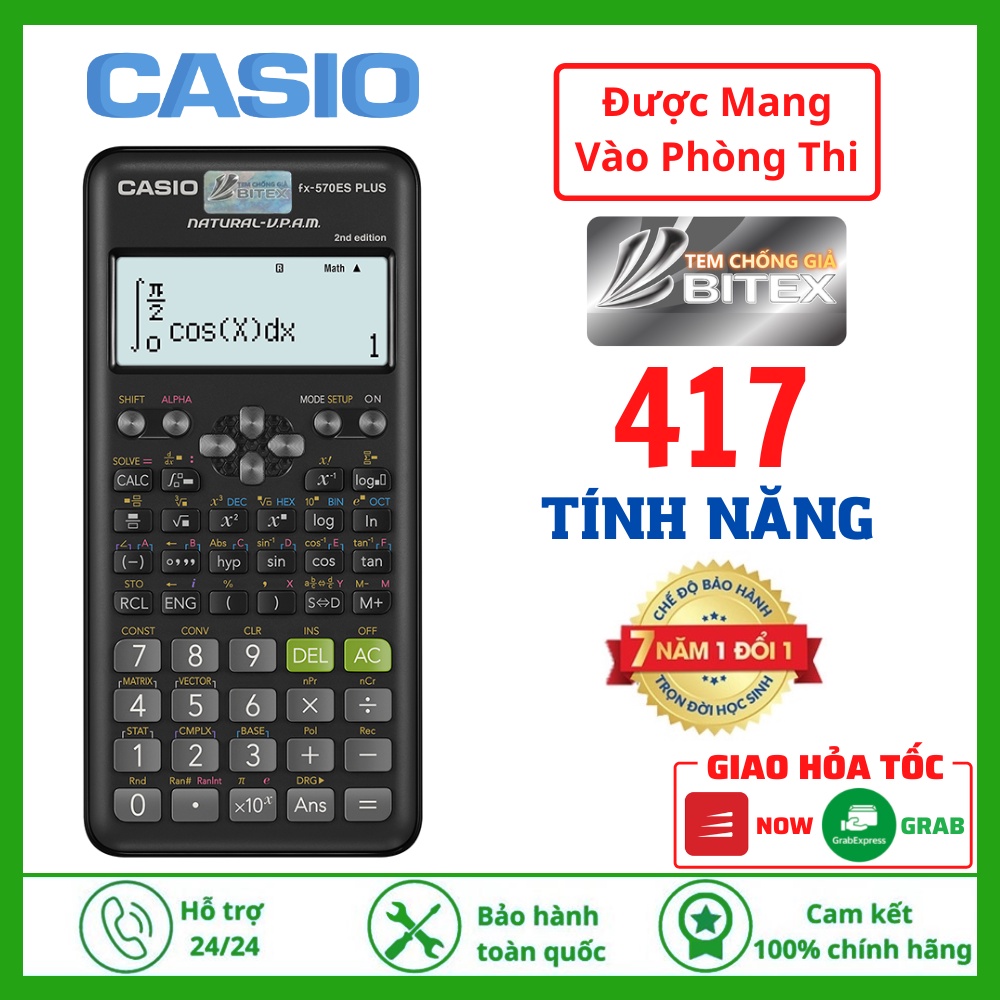 Máy tính Casio FX 570ES PLUS NEW Chính Hãng 417 Tính Năng Bảo Hành 7 Năm