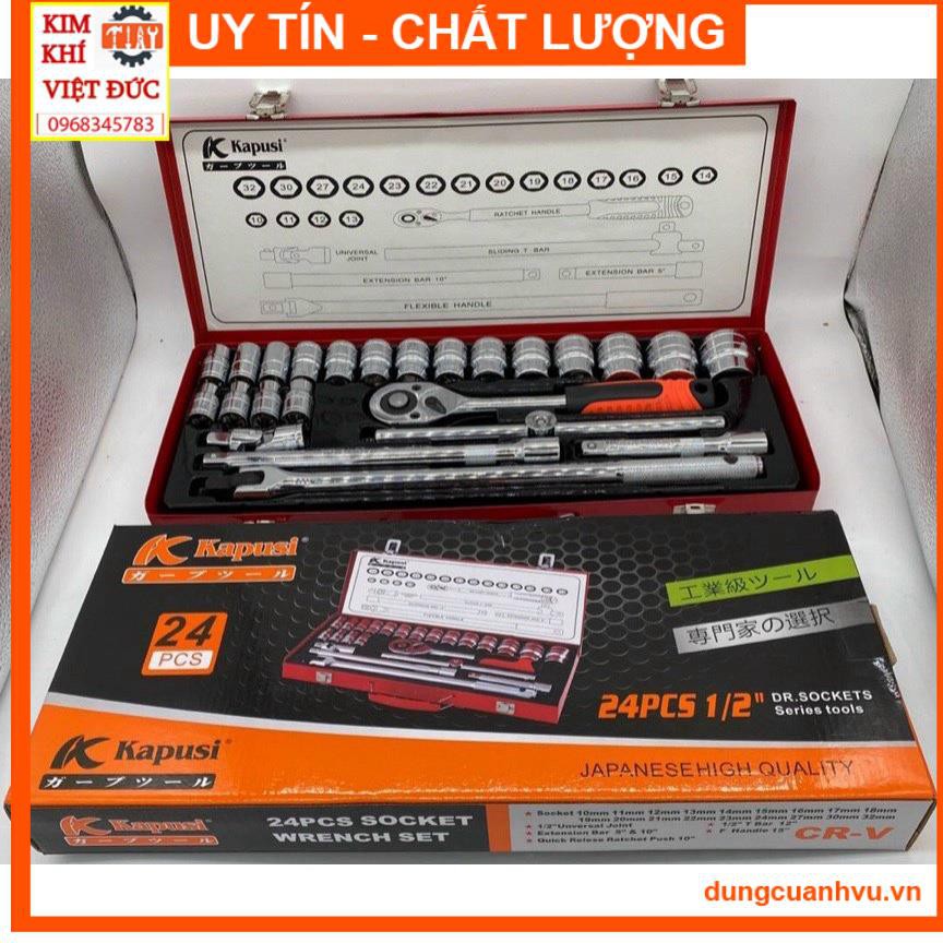 Bộ tuýp khẩu chính hãng Kapusi 24 chi tiết hệ 1/2 inch chuyên để sửa xe máy, ô tô