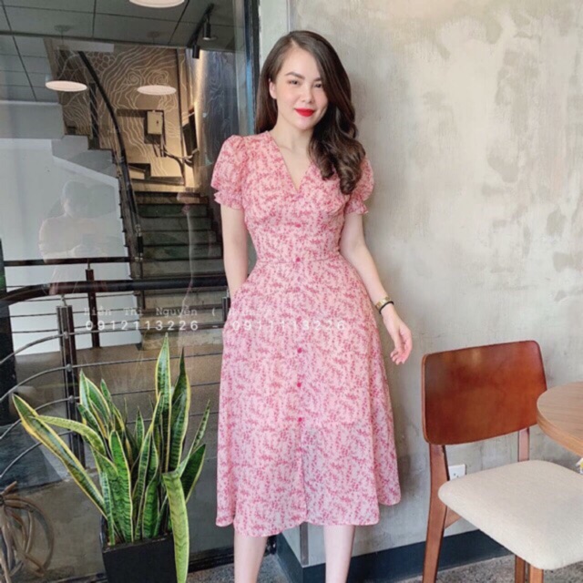 Váy tơ hồng hoa nhí