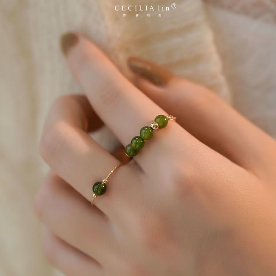 Nhẫn Đính Ngọc Bích Hetian Màu Ngọc Bích Sang Trọng Phong Cách Retro Đơn Giản Cao Cấp Cho Nữ