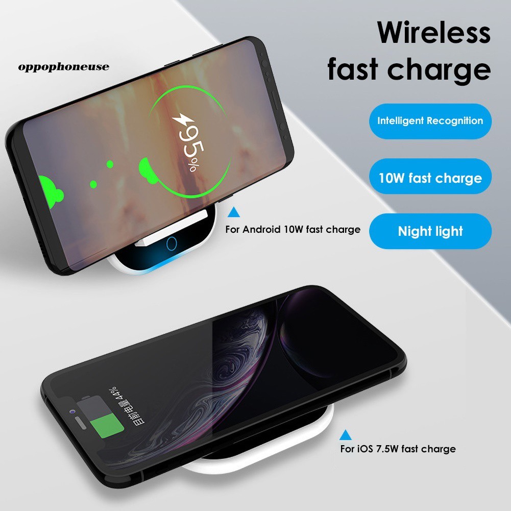 【OPHE】10W Qi Wireless Mobile Phone Charger Fast Charging Pad with 3 Mode LED Light