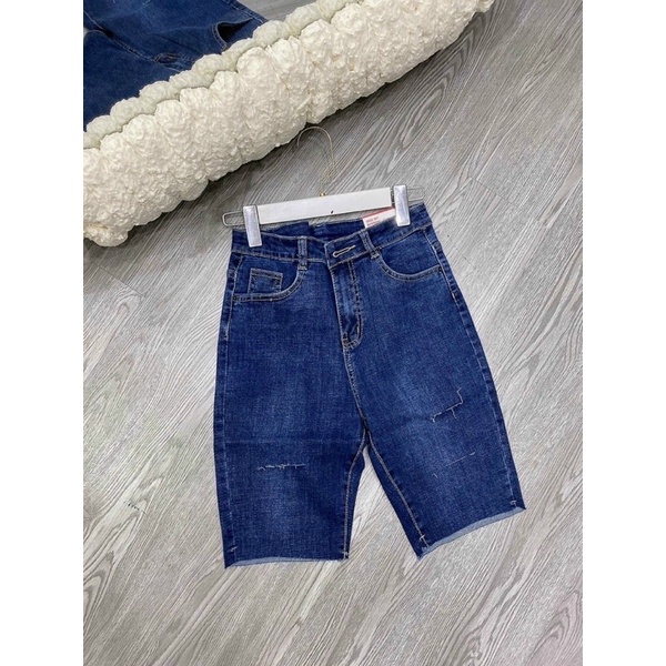 Quần Ngố Co Giản Rách 3 Đường Lưng Siêu Cao Chất Jean Giay Dặn