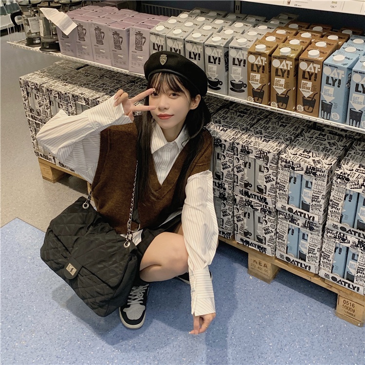 Áo Dệt Kim Sát Nách Giả Nhiều Lớp Kiểu Hàn Quốc Dễ Phối Đồ