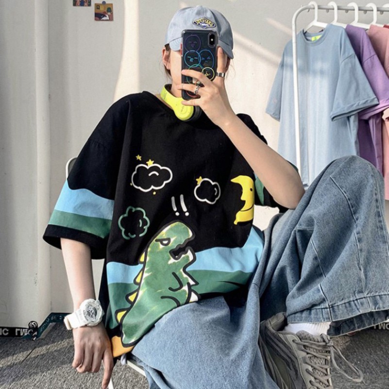 ⚡𝐅𝐫𝐞𝐞𝐬𝐡𝐢𝐩⚡ Áo Thun Tay Lỡ Oversize Phông - Form Rộng Dáng Unisex - Ulzzang Hình Khủng Long