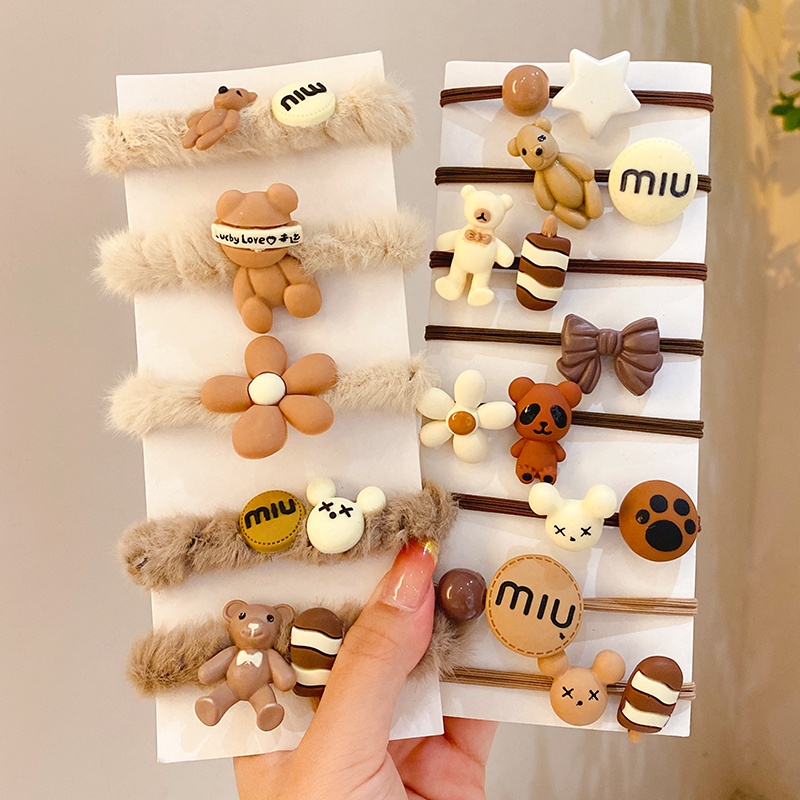 Dây Buộc Tóc Vải Kaki Hình Gấu Dễ Thương Cho Bé Gái