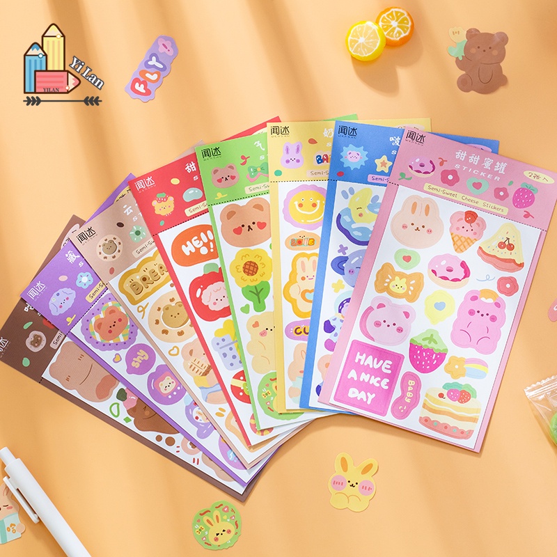 Set 2 Tấm Sticker Dán Trang Trí Hình Động Vật Hoạt Hình Đáng Yêu