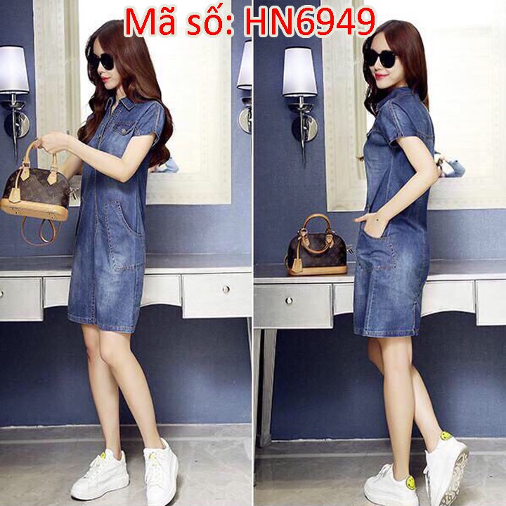 HN6949 ĐẦM JEAN CỔ SƠ MI 2 TÚI LỚN SANG TRỌNG CÁCH ĐIỆU CÓ SIZE LỚN