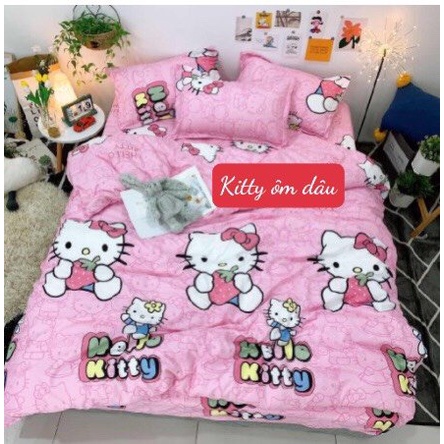 Ga Trải Giường 1M2X1M9 Vải cotton poly mềm mịn-mẫu kitty ôm dâu