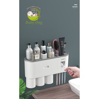 Kệ nhà tắm thông minh oenon, bộ nhả kem đánh răng tự động cao cấp kèm cốc hút từ tính