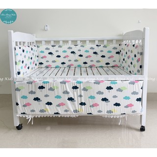 Bộ Quây Cũi Cho Bé (Họa Tiết Mây) - Chất Liệu Vải Thô Lụa Cao Cấp - Dày 2 cm