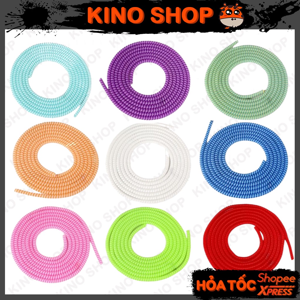 Dây quấn cáp sạc tai nghe bảo vệ cáp 3 màu dài 160cm / 1m6 không cần nối dây lò xo chống đứt gãy KinoShop