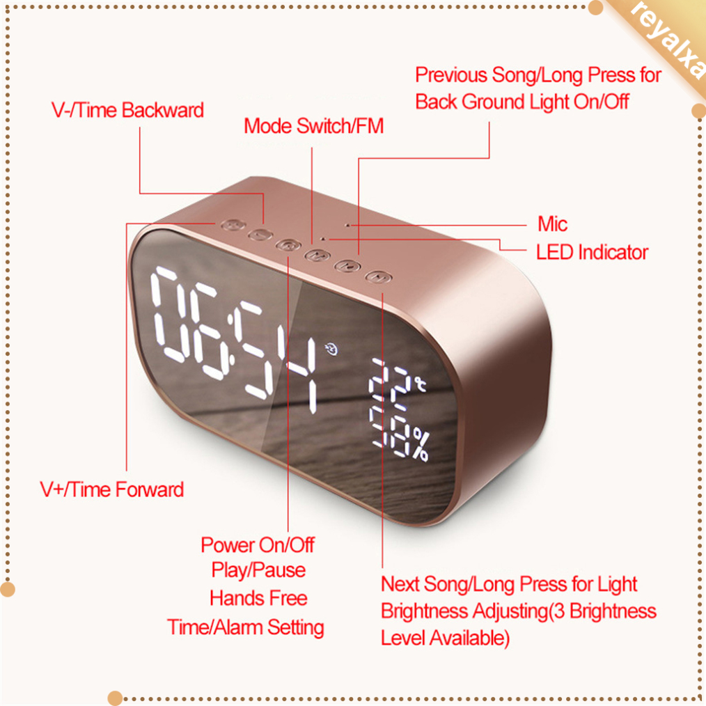 Loa Bluetooth Không Dây Màn Hình Lcd Tích Hợp Đồng Hồ Báo Thức