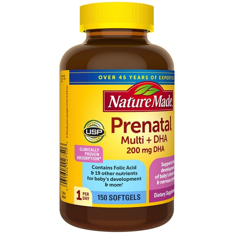 (Air 1/23 bill mỹ) Viên uống vitamin bà bầu Prenatal Multi + dha Nature Made của Mỹ hộp 150 viên