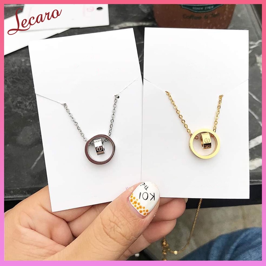 Lecaro Store -  Dây Chuyền Nữ Titan Mạ Vàng 18k Mặt Dây Chuyền 2 Nhẫn Lồng Thể Hiện Tình Yêu Vĩnh Cửu