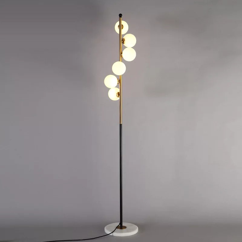 Đèn cây 6 bóng thủy tinh trắng đục - decor - đèn đứng 6 bóng - đèn phong cách Bắc Âu đơn giản dạng xoắn ốc
