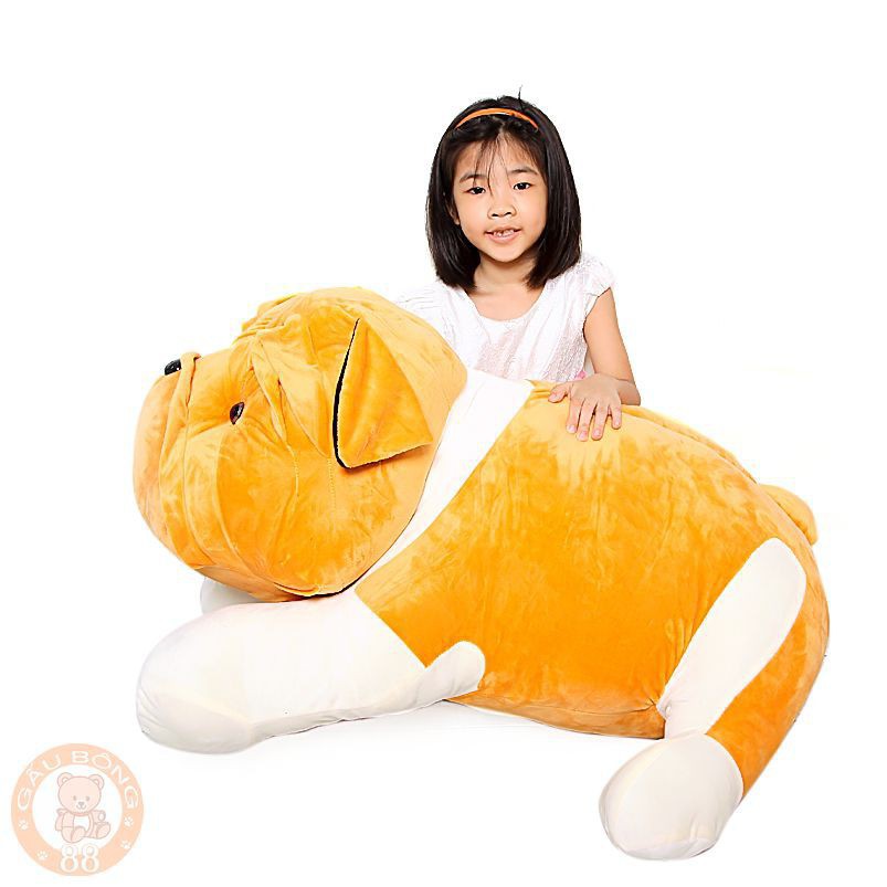 Gấu bông chú chó Pit bull màu vàng cam cực đẹp khổ lớn nhất 1m4 ( dài thực 1m1)