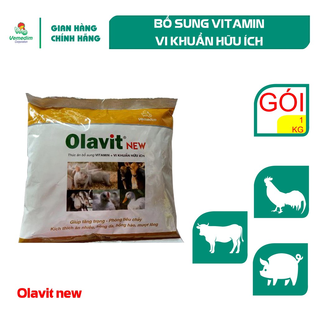 Vemedim Olavit New - Thức ăn bổ sung hỗ trợ ăn, ngủ trên heo, gà, bê, nghé, gói 1kg