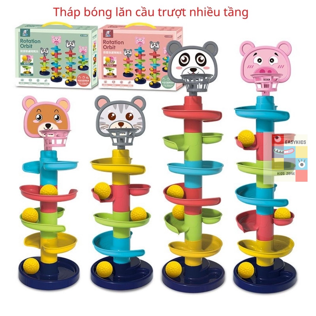 Đồ chơi trẻ em Tháp bóng lăn, cầu trượt thả bóng xoay vòng nhiều 7 tầng 7 bóng EASYKIDS